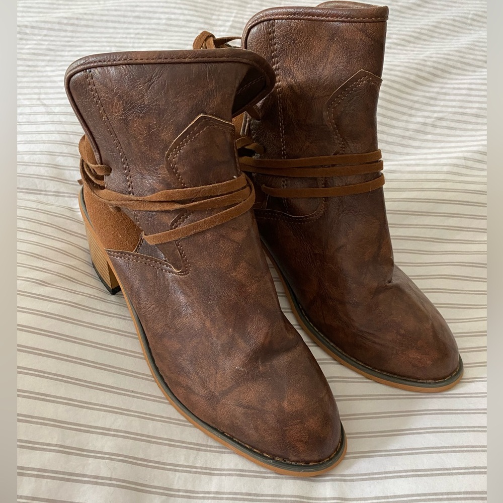 Lace Up Thick Heel Classic Short Boots Casual.